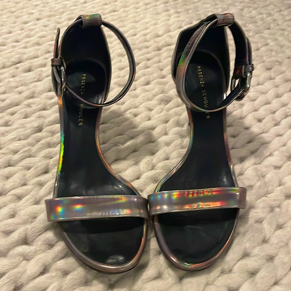 Proenza Schouler Iridescent Holographic Strappy Sandal Kitten Heel | 38